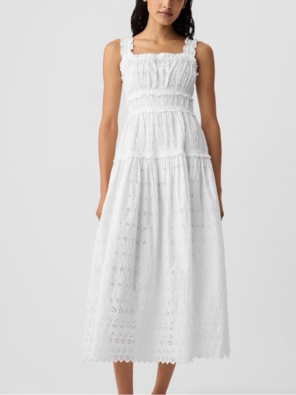 Gap x Doen Eyelet Tiered White Midi Dress Size XL